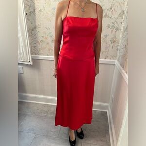 Red silk maxi party dress